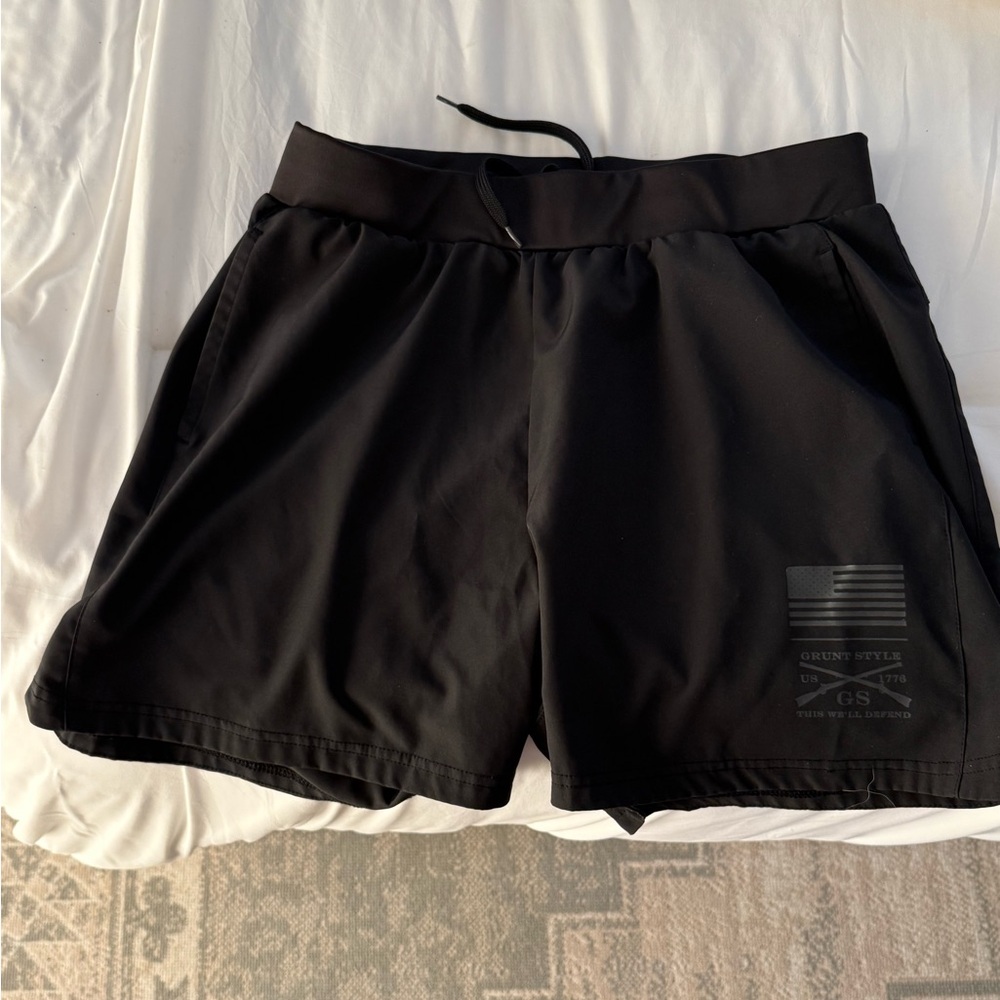 Grunt Style Black Athletic Shorts with Elastic Waistband 7” inseam.